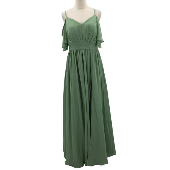 FORMAL PARTY SZ 12 L green cold shoulder lace up bridesmaid maxi dress NEW B125 - Picture 1 of 10